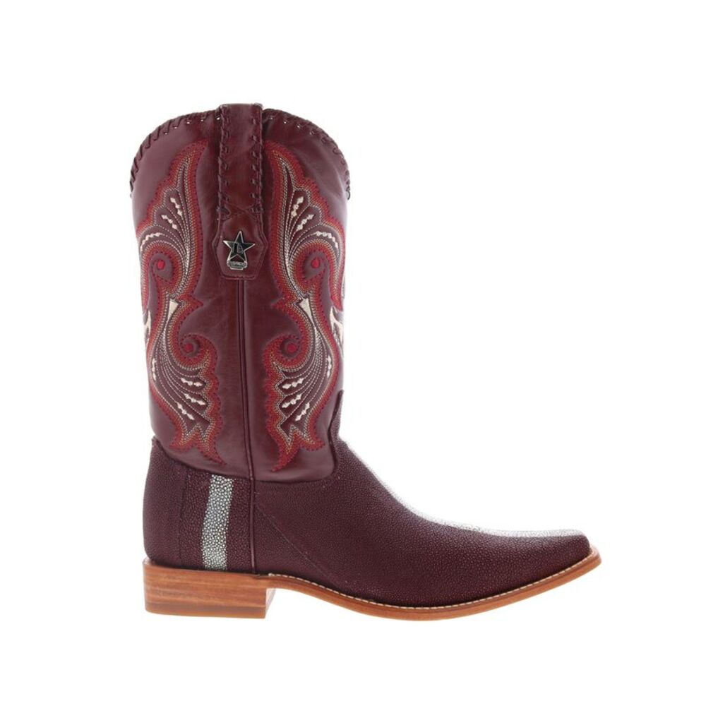 Los Altos Mens Rowstone Finish Boots Square Toe Stingray Burgundy Boots (NWT)